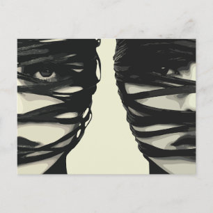 Carte Postale Mystère Masqué : Art des Visages Enveloppés Double