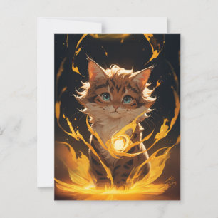 Carte Postale Mystic Tiger Chat Feu familier