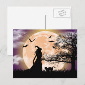Carte Postale Mystical Witch, Black Cat, Full Moon (Devant / Derrière)