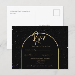 Carte Postale Mystique OR NOIR étoile Mariage de nuit RSVP