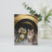 Carte Postale Mythical Cat-Dragon Creatures Surprised (Debout devant)