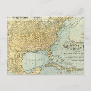Carte Postale N America, W Europe lignes passagers