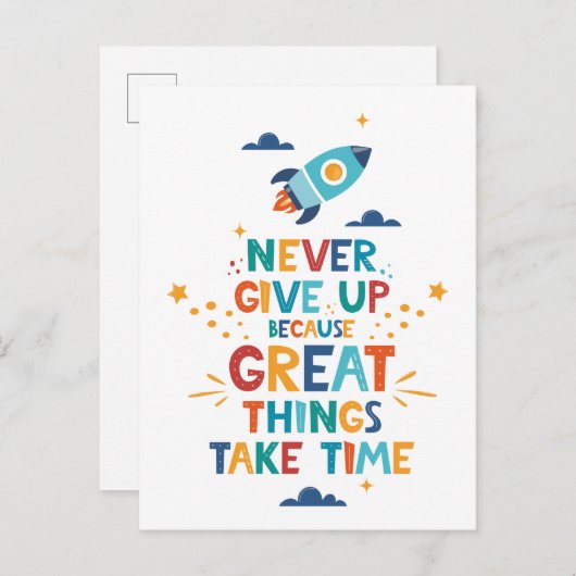 Carte Postale N'abandonnez jamais car les grandes choses prennen (Devant / Derrière)