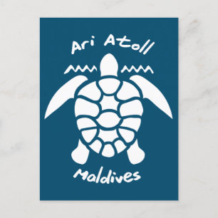 Carte Postale Nager avec des tortues aux Maldives sur l'atoll d'