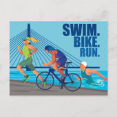 Carte Postale NAGER. FAIRE DU VÉLO. COURIR. TRIATHLON à thème (Devant)