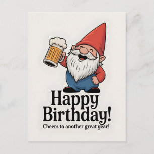 Carte Postale Nain "Joyeux Anniversaire" levant une bière