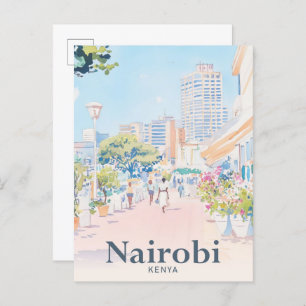 Carte Postale Nairobi Kenya Aquarelle Peinture Voyage