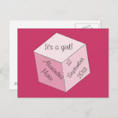 Carte postale - Naissance d'une fille (Devant / Derrière)