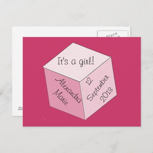 Carte postale - Naissance d'une fille (Devant / Derrière)