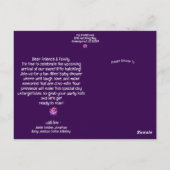 Carte Postale Naissance Imminente de Chic Dinosaure Violet Fête  (Dos)