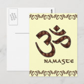 Carte Postale Namaste avec symbole Om Brown et crème (Devant / Derrière)