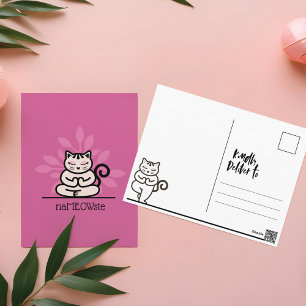 Carte Postale NaMEOWste Cute Chat dans un Yoga Méditant Pose ros