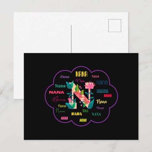 Carte Postale Nana Floral Fleur Nom Initial (Devant / Derrière)