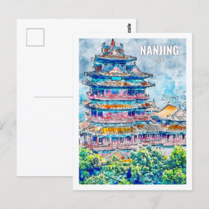 Carte Postale Nanjing Chine célèbre Travel Place aquarelle