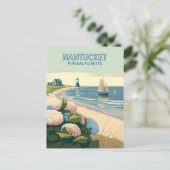 Carte Postale Nantucket Beach Hydrangeas Lighthouse Rétro (Debout devant)