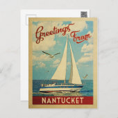 Carte Postale Nantucket Vintage voyage de bateau à voile Massach (Devant / Derrière)