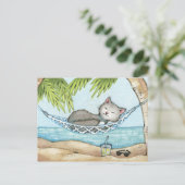 Carte Postale Nap in Paradise - Cute Island Vacances Art Chat (Debout devant)