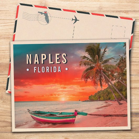 Carte Postale Naples Florida Beach Palm Tree tropical années 50