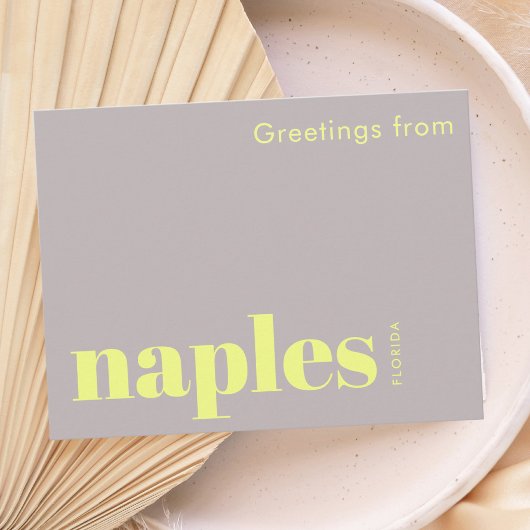 Carte Postale Naples Floride typographique jaune