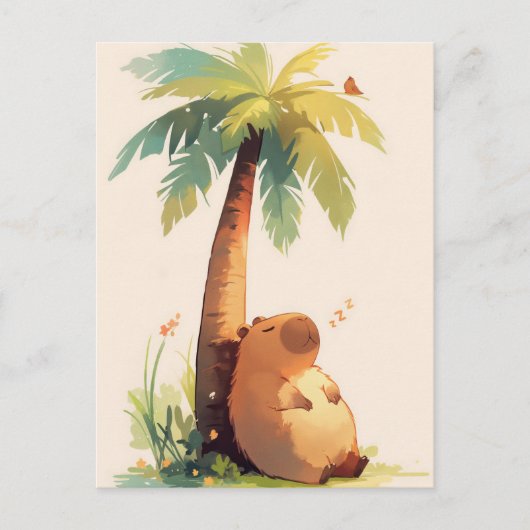 Carte Postale Napping Capybara Under Tropical Palm Tree (Devant)