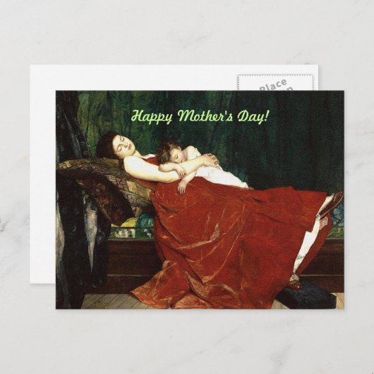 Carte Postale Napping Mère et enfant Retro Look (Devant / Derrière)