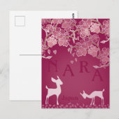 Carte Postale Nara Japan Sakura Deer Hand Illustré (Devant / Derrière)