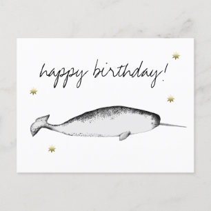 Carte Postale Narhwal Unicorn Illustration Anniversaire de l'amo