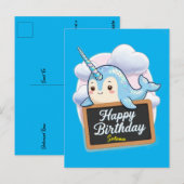 Carte Postale Narval tenant un tableau noir avec Joyeux Annivers (Devant / Derrière)