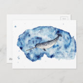 Carte Postale Narwhal dans une éclaboussure de couleur pour (Devant / Derrière)