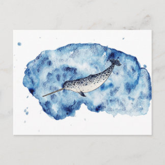Carte Postale Narwhal dans une éclaboussure de couleur pour