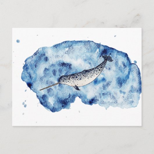 Carte Postale Narwhal dans une éclaboussure de couleur pour (Devant)