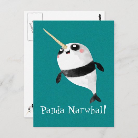 Carte Postale Narwhal et Panda en un (Devant / Derrière)