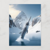 Carte Postale Narwhal sautant hors du lac (Devant)