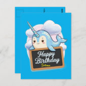 Carte Postale Narwhal tenant joyeux tableau de bord d'anniversai (Devant / Derrière)