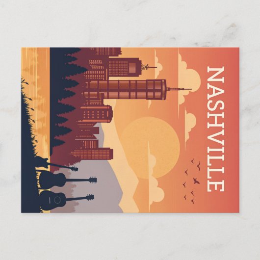 Carte Postale Nashville : Music City Skyline au coucher du solei (Devant)