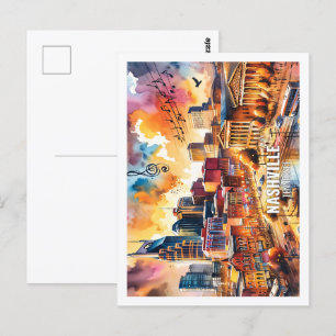 Carte Postale Nashville Tennesse USA Fameux Place aquarelle