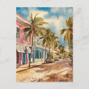 Carte Postale Nassau Bahamas Bahamas Street Travel Art Watercolo