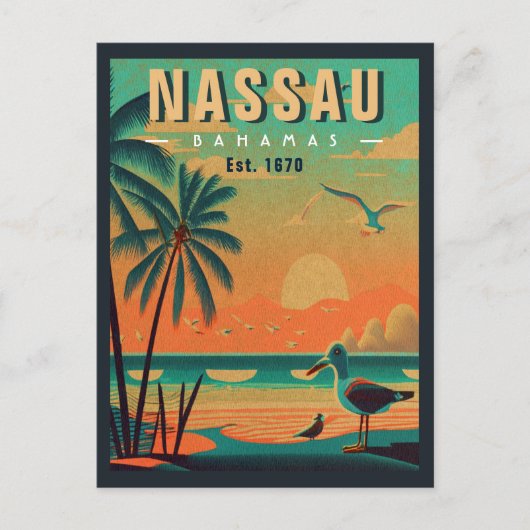 Carte Postale Nassau Bahamas Retro Seagull Souvenir 1950 (Devant)