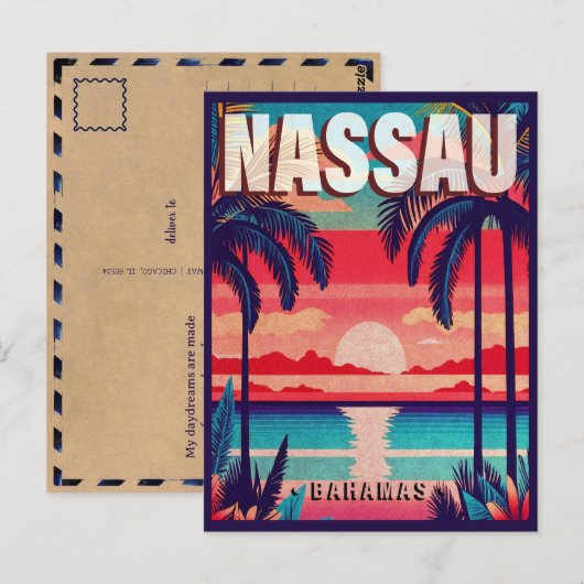 Carte Postale Nassau Bahamas Retro Sunset Souvenir 1950 (Devant / Derrière)