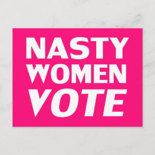 Carte Postale "Nasty Women Vote" rose chaud, magenta, blanc