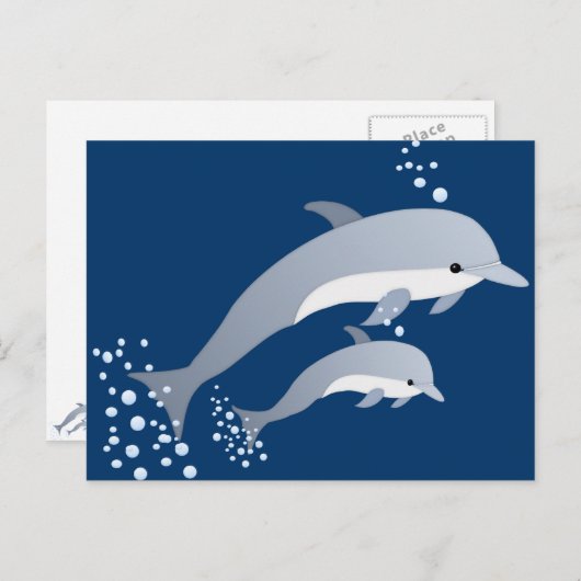 Carte Postale Natation Dauphins (Devant / Derrière)