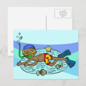 Carte Postale Natation de garçon avec des poissons (Devant / Derrière)