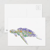 Carte Postale Natation Tortue de mer Art Moderne (Devant / Derrière)