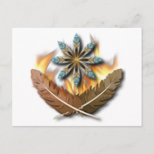 Carte Postale natif plumes de faucon à queue rouge et flammes nu (Devant)