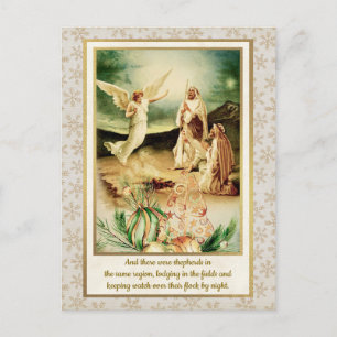 Carte Postale Nativité Bergers & Anges Noël Doré