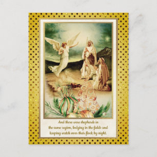 Carte Postale Nativité Bergers & Anges Noël Doré
