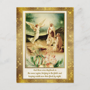 Carte Postale Nativité Bergers & Anges Noël Doré