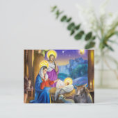 Carte Postale Nativité de Jésus avec Josef et Marie, vaches, âne (Debout devant)