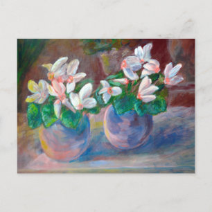 Carte Postale Nature morte avec peinture de cyclamen rose