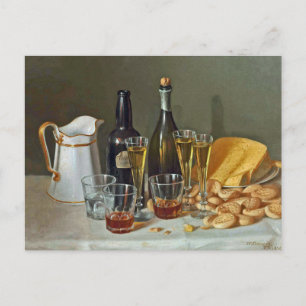 Carte Postale Nature morte d'art fin vintage avec vin et fromage